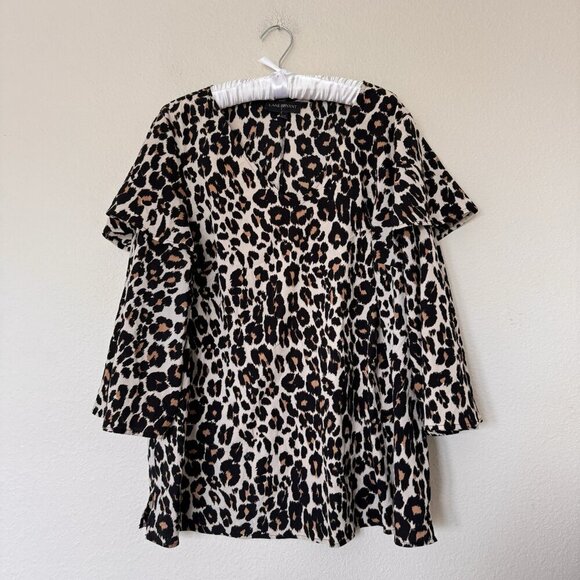 Lane Bryant Leopard Cheetah Animal Print Bell Ruffle Sleeve Top Plus Size 14/16 - Picture 9 of 9